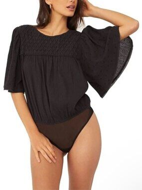 Intimately by Free People Black Perfect Catch Short Sleeve Bodysuit Size XS